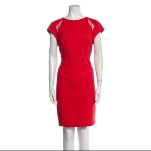 Ted Baker red cocktail dress, cap sleeves, scoop neck, sheer panels women sz 4.